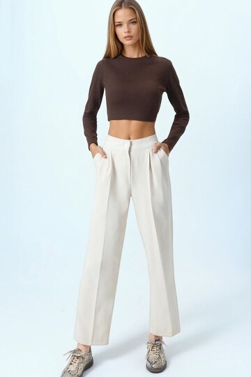 Çift Cepli Düğme Kapamalı Palazzo Pantolon