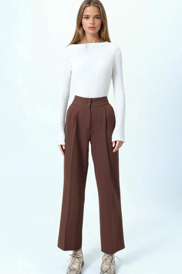 Çift Cepli Düğme Kapamalı Palazzo Pantolon