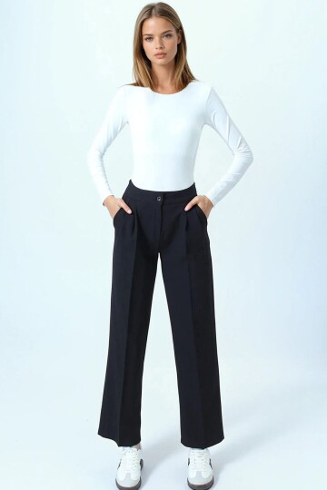 Çift Cepli Düğme Kapamalı Palazzo Pantolon