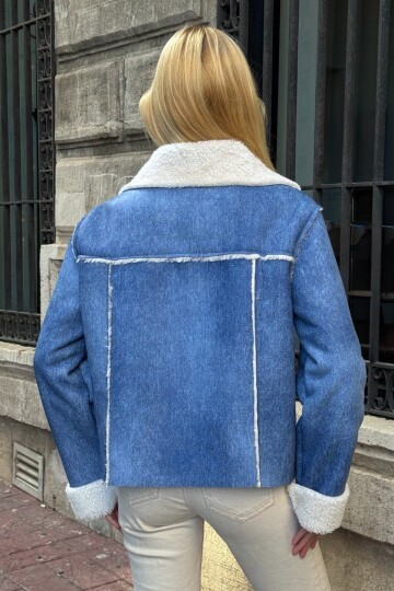 Çift Cepli İçi Suni Kürklü Suni Deri Biker Ceket