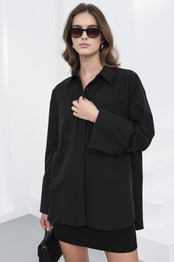 Çift Cepli Oversize Basic Gömlek