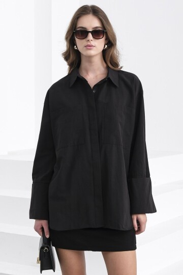 Çift Cepli Oversize Basic Gömlek