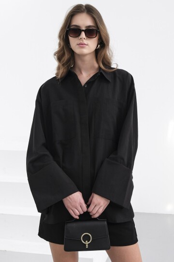 Çift Cepli Oversize Basic Gömlek