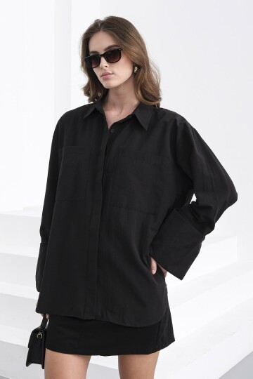 Çift Cepli Oversize Basic Gömlek