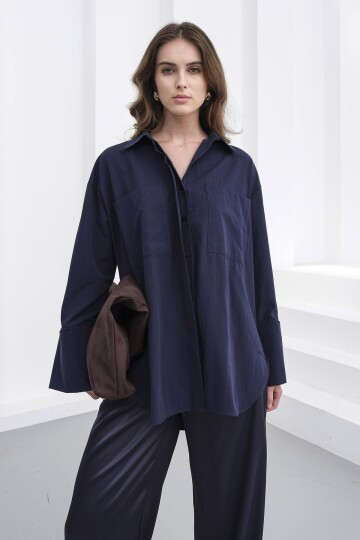 Çift Cepli Oversize Basic Gömlek