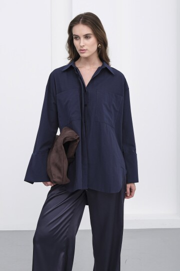 Çift Cepli Oversize Basic Gömlek