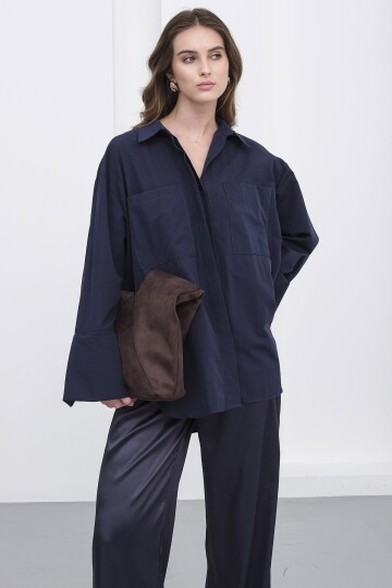 Çift Cepli Oversize Basic Gömlek