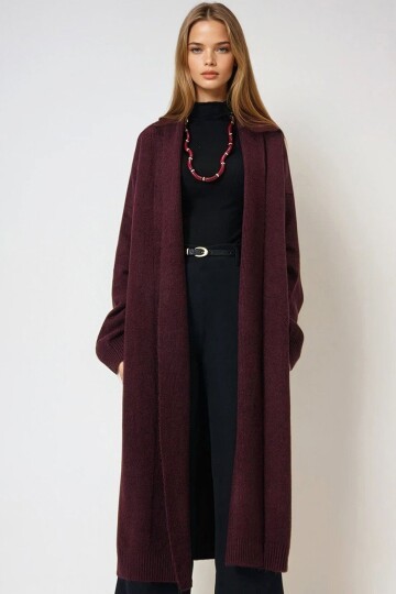 Çift Yaka Uzun Triko Hırka