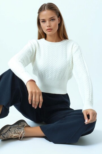 Desenli Bisiklet Yaka Uzun Kollu Triko Kazak