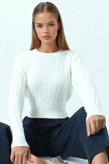 Desenli Bisiklet Yaka Uzun Kollu Triko Kazak