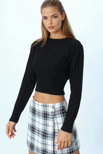 Desenli Bisiklet Yaka Uzun Kollu Triko Kazak