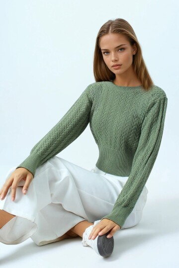 Desenli Bisiklet Yaka Uzun Kollu Triko Kazak