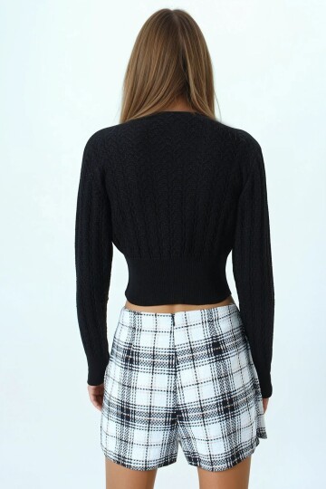 Desenli Bisiklet Yaka Uzun Kollu Triko Kazak