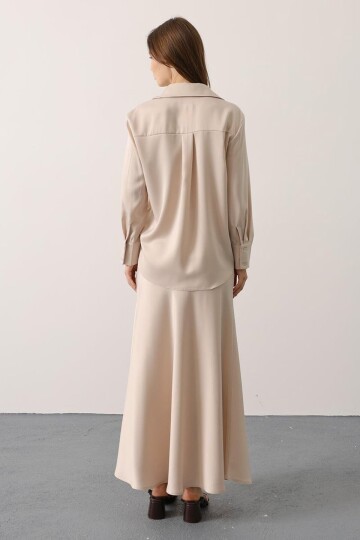 Düz Kesim Saten Uzun Etek