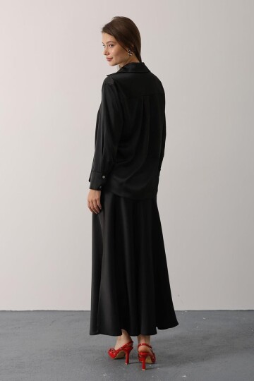 Düz Kesim Saten Uzun Etek