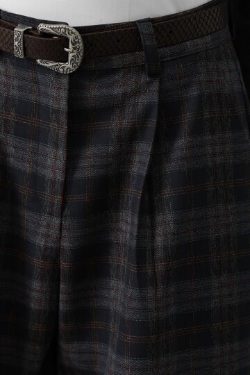 Ekose Desenli Kemerli Palazzo Pantolon