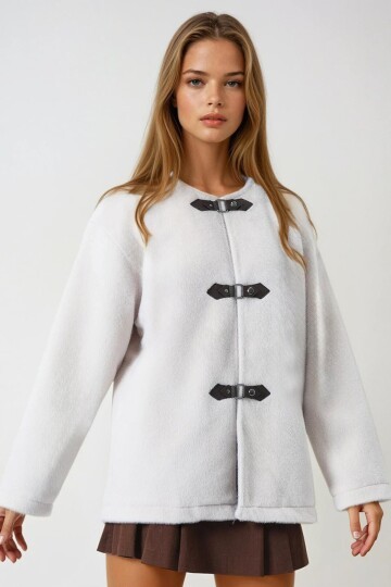 Ekru Çıtçıt Kapamalı Astarlı Püsküllü Ceket