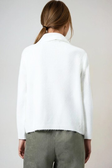 Ekru Şal Detaylı Bisiklet Yaka Triko Kazak