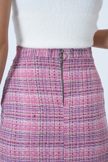 Gizli Fermuarlı Tweed Mini Etek