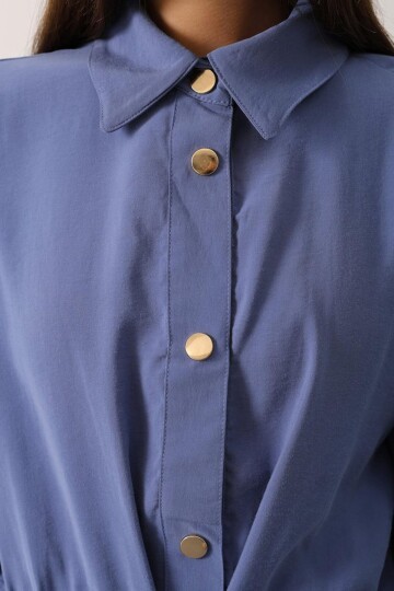 Gold Düğme Detaylı Gömlek Bluz Ve Palazzo Pantolon Takım