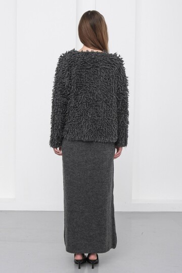 Gold Düğmeli Shaggy Hırka