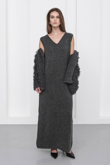 Gold Düğmeli Shaggy Hırka