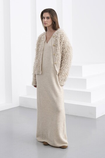 Gold Düğmeli Shaggy Hırka