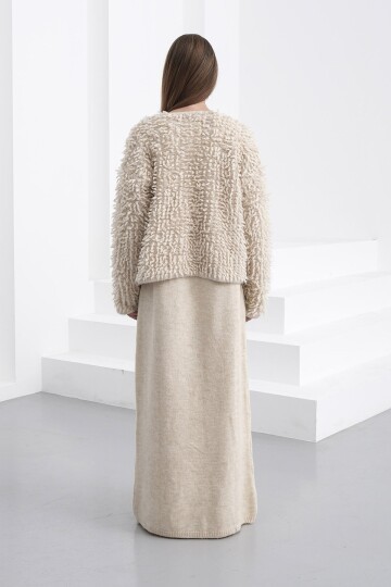 Gold Düğmeli Shaggy Hırka