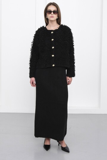 Gold Düğmeli Shaggy Hırka