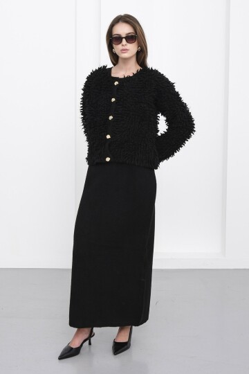 Gold Düğmeli Shaggy Hırka