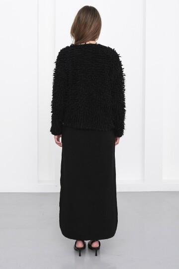 Gold Düğmeli Shaggy Hırka