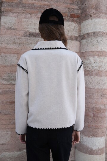 Gömlek Yaka Düğme Kapamalı Kontrast Uzun Kollu Hırka