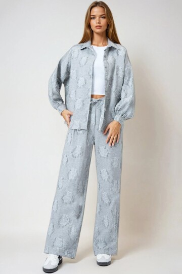 Püsküllü Oversize Gömlek Ve Beli Lastikli Pantolon Dokuma İkili Takım