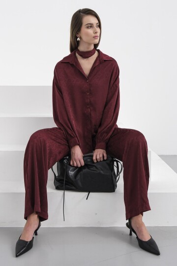 Jakar Desen Saten Gömlek Ve Pantolon Takım