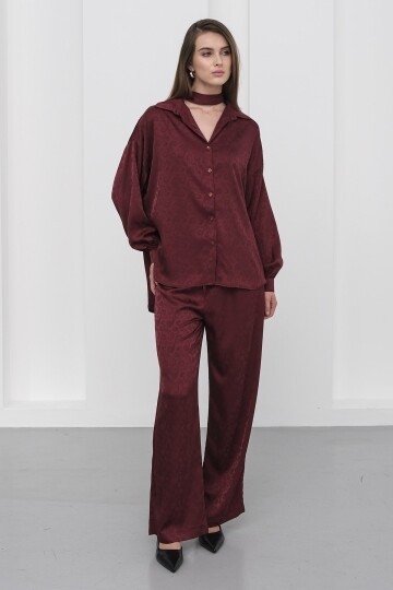 Jakar Desen Saten Gömlek Ve Pantolon Takım