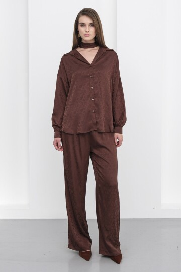 Jakar Desen Saten Gömlek Ve Pantolon Takım