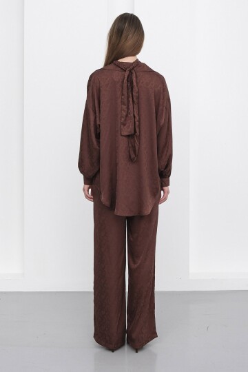 Jakar Desen Saten Gömlek Ve Pantolon Takım