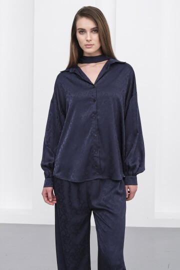 Jakar Desen Saten Gömlek Ve Pantolon Takım