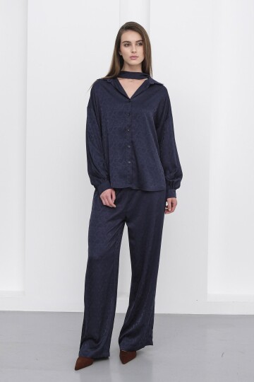 Jakar Desen Saten Gömlek Ve Pantolon Takım