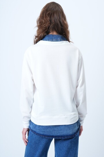 Jean Gömlek Graneli Önü Nakışlı Sweatshirt