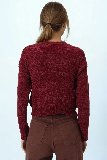 Kabartma Desenli Bisiklet Yaka Uzun Kollu Triko Kazak