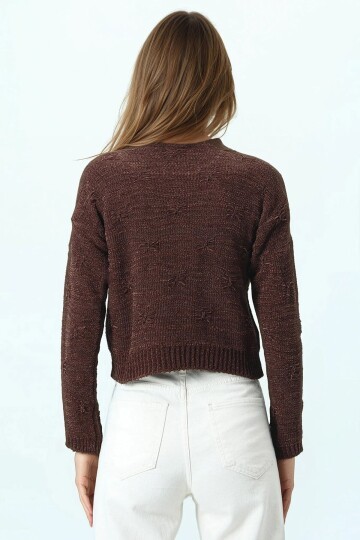 Kabartma Desenli Bisiklet Yaka Uzun Kollu Triko Kazak