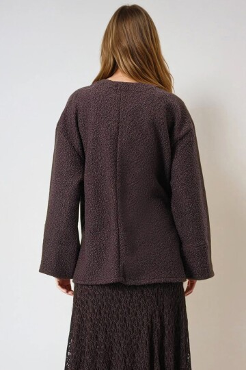 Kahverengi Kruvaze Yaka Yandan Bağlamalı Premium Ceket