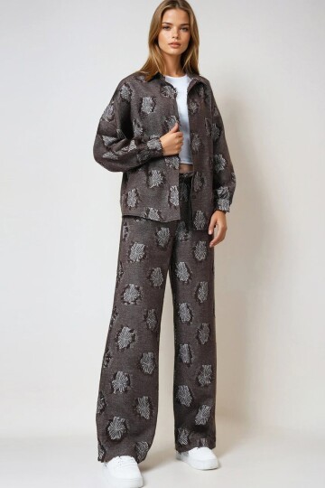 Püsküllü Oversize Gömlek Ve Beli Lastikli Pantolon Dokuma İkili Takım