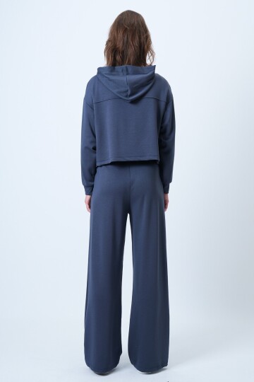 Kapüşonlu Kuş Gözlü Sweat Ve Palazo Pantolon Modal Takım