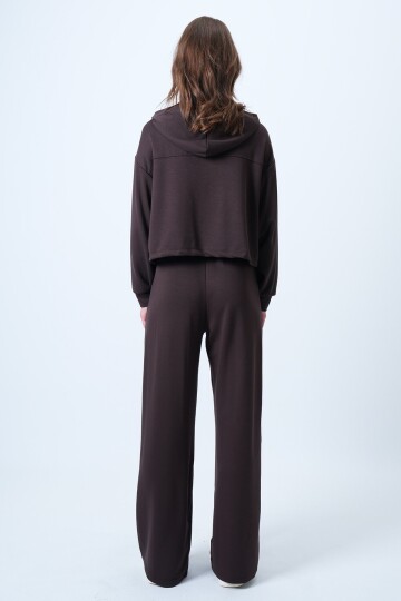 Kapüşonlu Kuş Gözlü Sweat Ve Palazo Pantolon Modal Takım