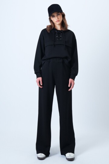 Kapüşonlu Kuş Gözlü Sweat Ve Palazo Pantolon Modal Takım