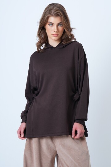Kapüsonlu Yandan Bağlamalı Modal Oversize Sweatshirt