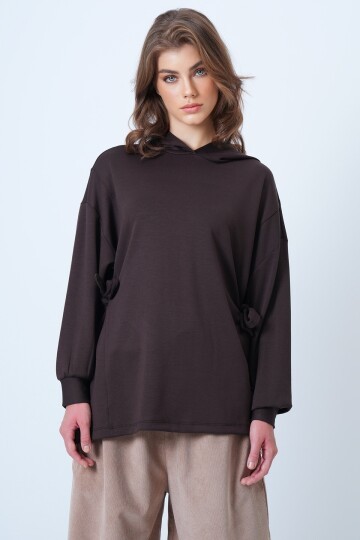 Kapüsonlu Yandan Bağlamalı Modal Oversize Sweatshirt