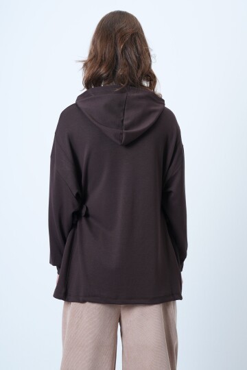 Kapüsonlu Yandan Bağlamalı Modal Oversize Sweatshirt